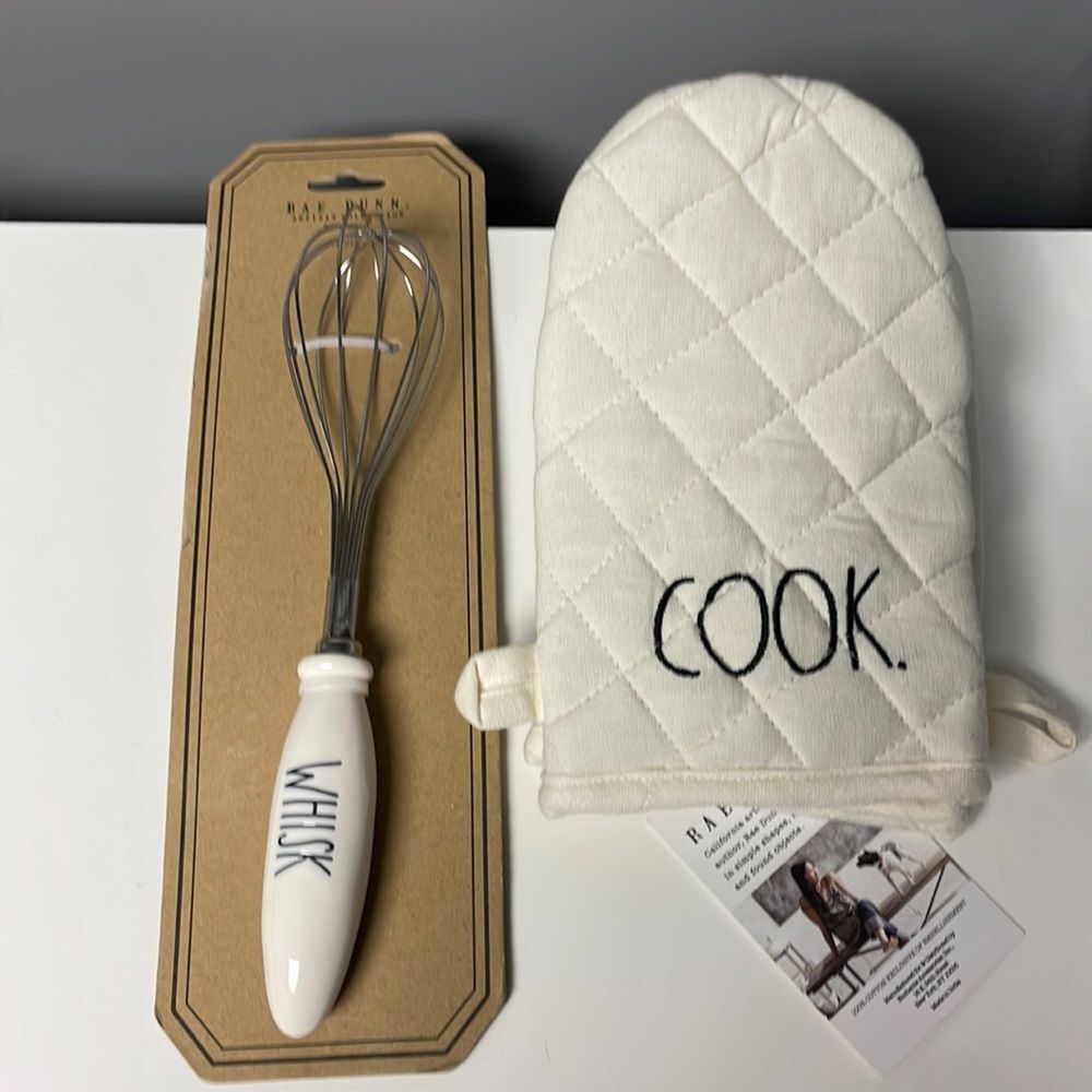 Rae Dunn, whisk and set of 2 Mitts